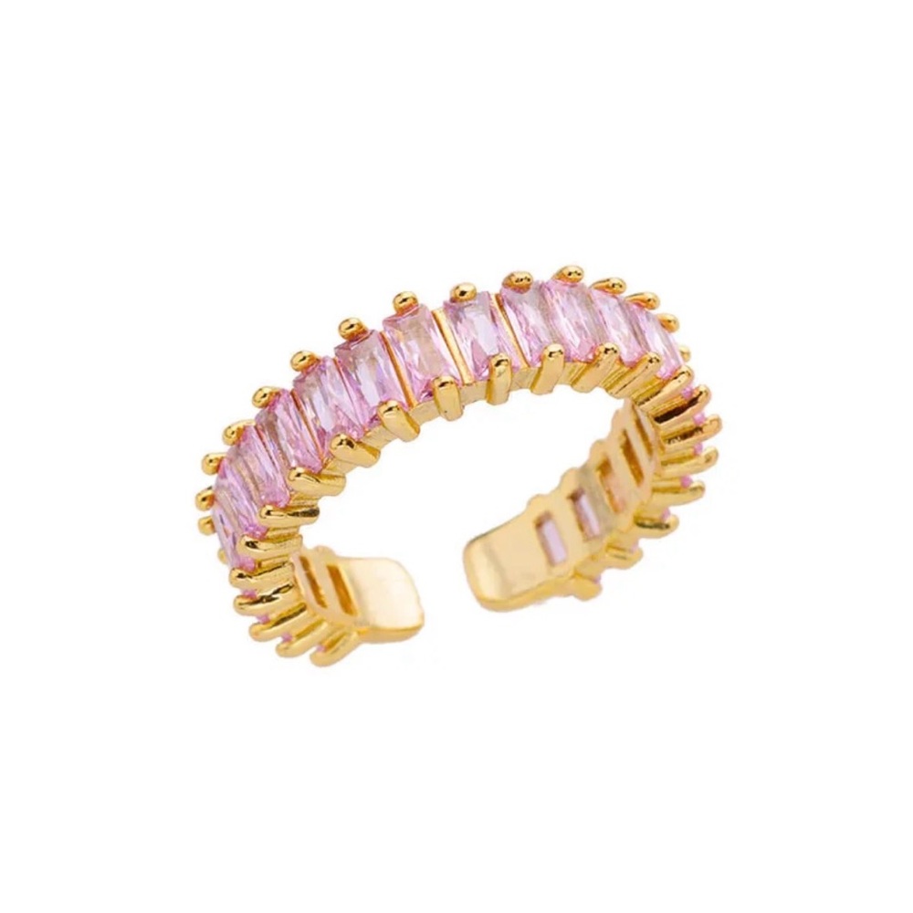 Blush Pink Baguette Open Ring – Gold PVD Coated Copper